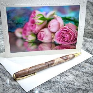 Fine Art Photography greeting card pink rose reflective bouquet